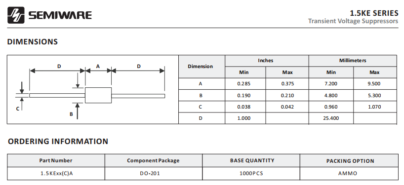 TVS封裝DO-201封裝 TVS封裝DO-201封裝